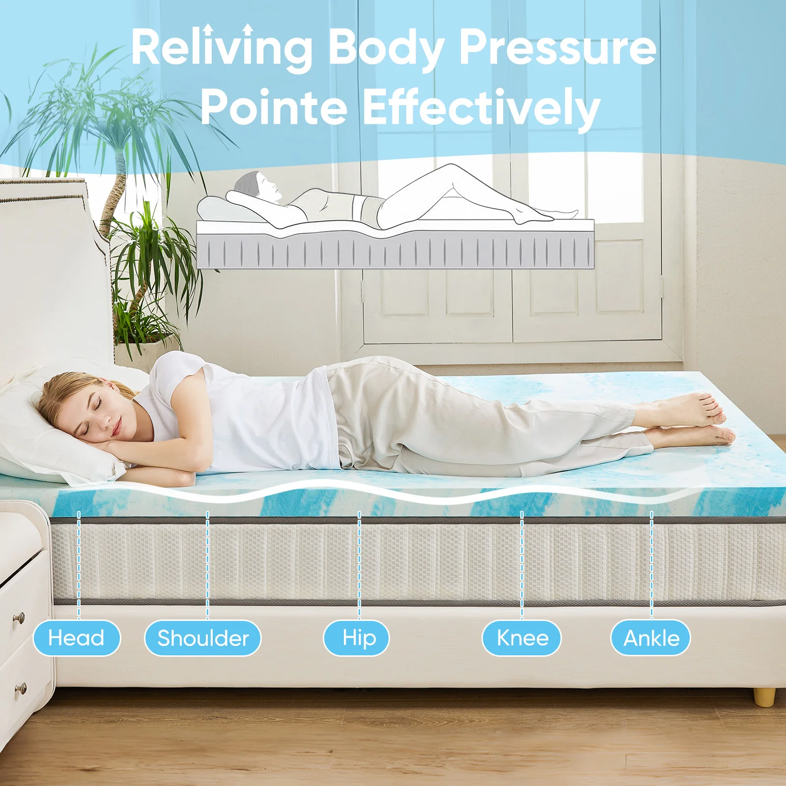 JHK 2-3 Inch Gel Memory Foam Mattress Topper Full Size Cooling Mattress Soft and Breathable Bed Topper School Bedroom Furniture - Image 3