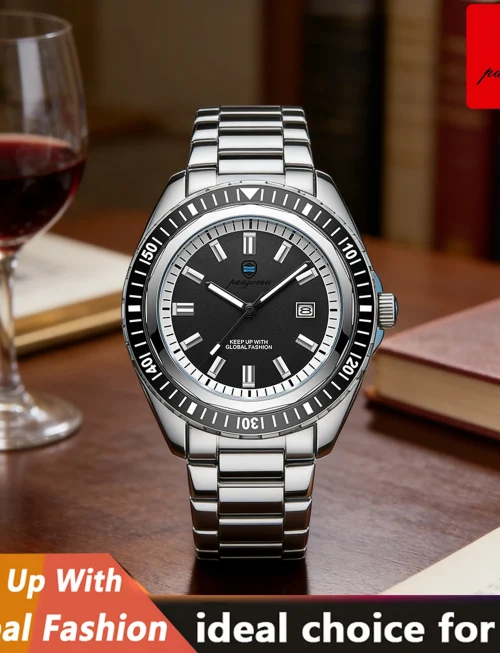 PAAZOMU New Luxury Men's Watch Rotatable Outer Ring 42mm Luminescent Dial 30m Water Resistant Automatic Date Watch reloj hombre