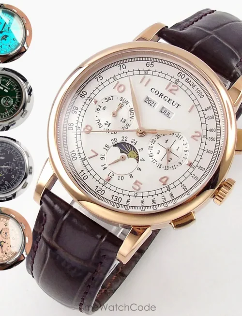 Corgeut Multi Functional Watch Automatic Mechanical Watch for Men 42mm Day Date Month Year Day/Night ST1655 Movt Polished Case