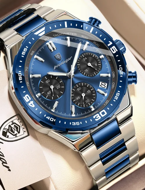 POEDAGAR Top Luxury Man Wristwatch Date Waterproof Luminous Chronograph Watch For Men Stainless Steel Men's Quartz Watches Reloj