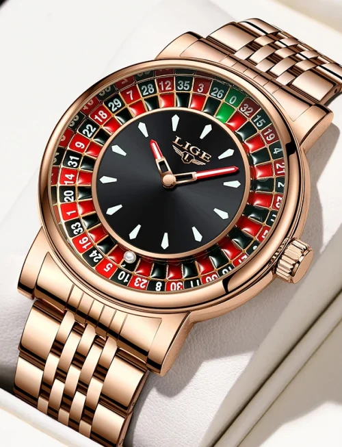 LIGE 2025 Creative Luxury Watches Men Roulette Game Dial Fashion Mens Watch Waterproof Luminous Steel Quartz Wristwatches Relojs