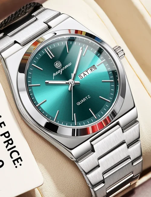 PAAZOMU Luxury Men's Watches Waterproof Luminous Date Week Men Watch Stainless Steel Casual Fashion Quartz Man Wristwatch Reloj