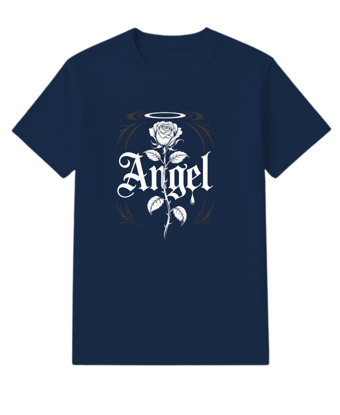 Angel Rose Floral Gothic Typography Design T-Shirt - Image 4