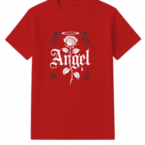 Angel Rose Floral Gothic Typography Design T-Shirt