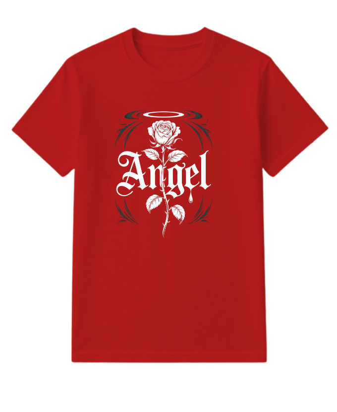 Angel Rose Floral Gothic Typography Design T-Shirt
