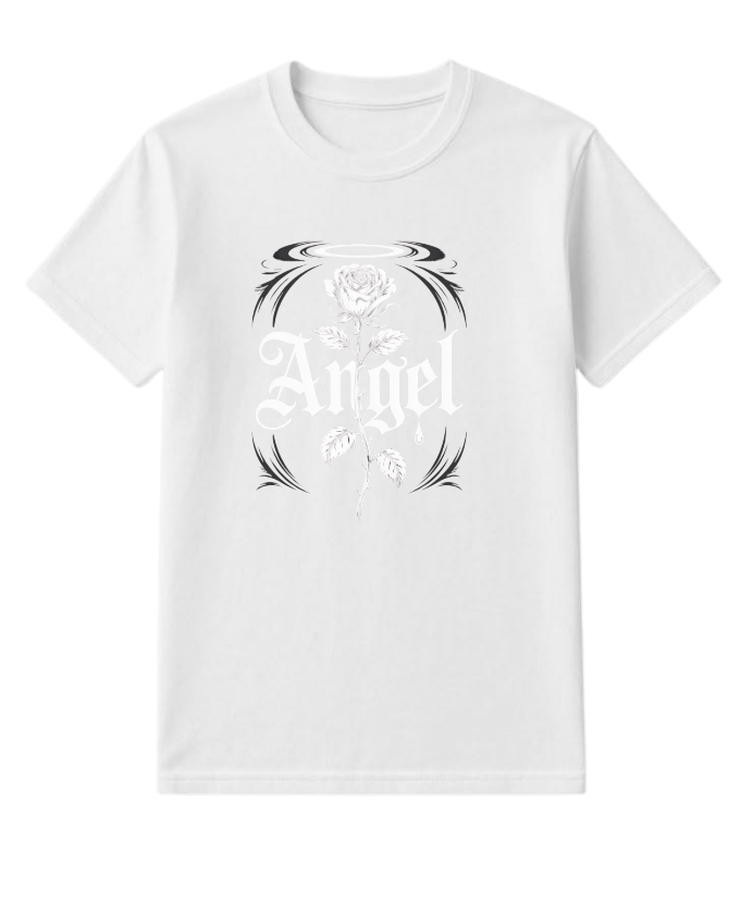 Angel Rose Floral Gothic Typography Design T-Shirt - Image 3
