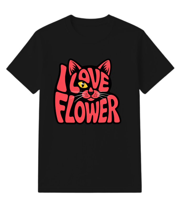 I Love Flower Cat Face Typography Graphic Design T-Shirt - Image 6