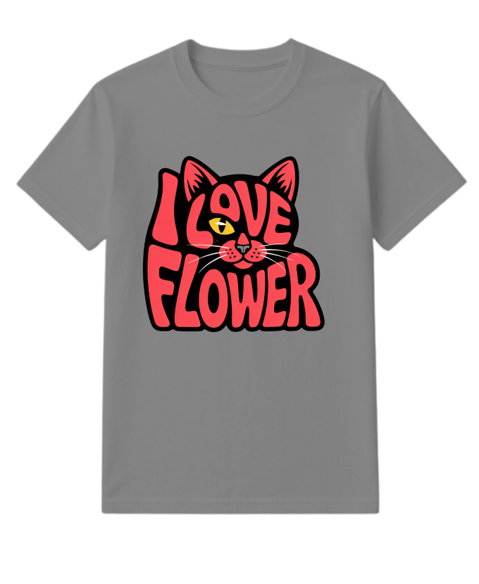I Love Flower Cat Face Typography Graphic Design T-Shirt - Image 5