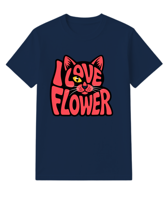 I Love Flower Cat Face Typography Graphic Design T-Shirt - Image 4