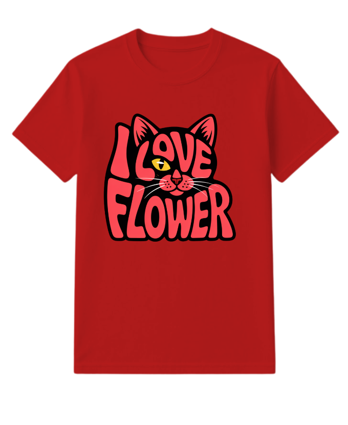 I Love Flower Cat Face Typography Graphic Design T-Shirt