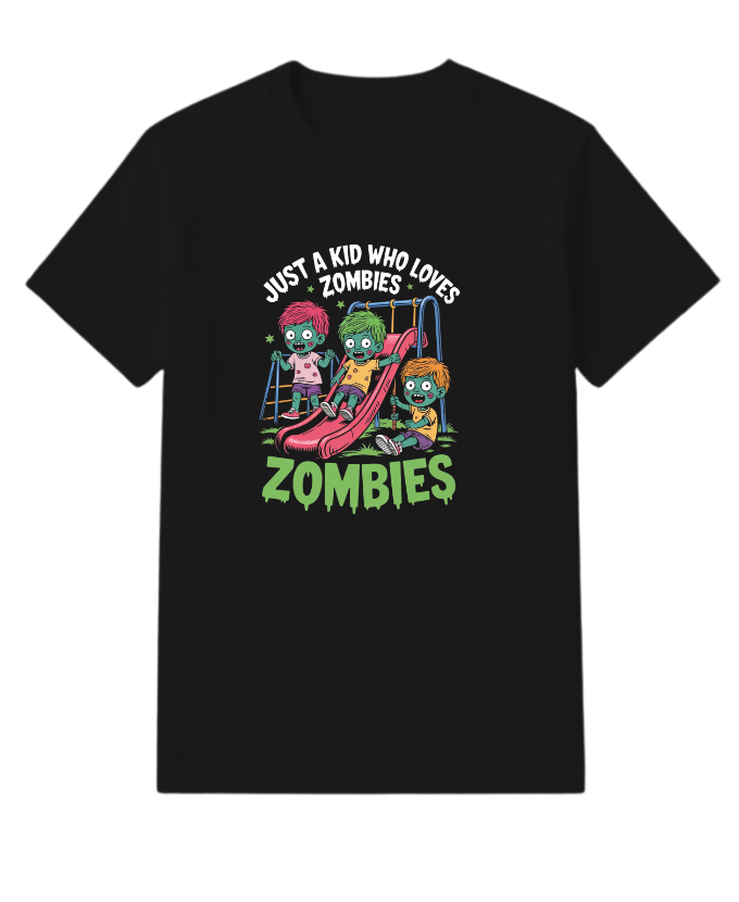 Just A Kid Who Loves Zombies Funny Cartoon T-Shirt - Image 6