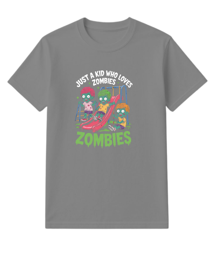 Just A Kid Who Loves Zombies Funny Cartoon T-Shirt - Image 5