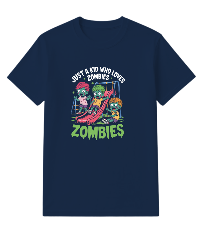 Just A Kid Who Loves Zombies Funny Cartoon T-Shirt - Image 4