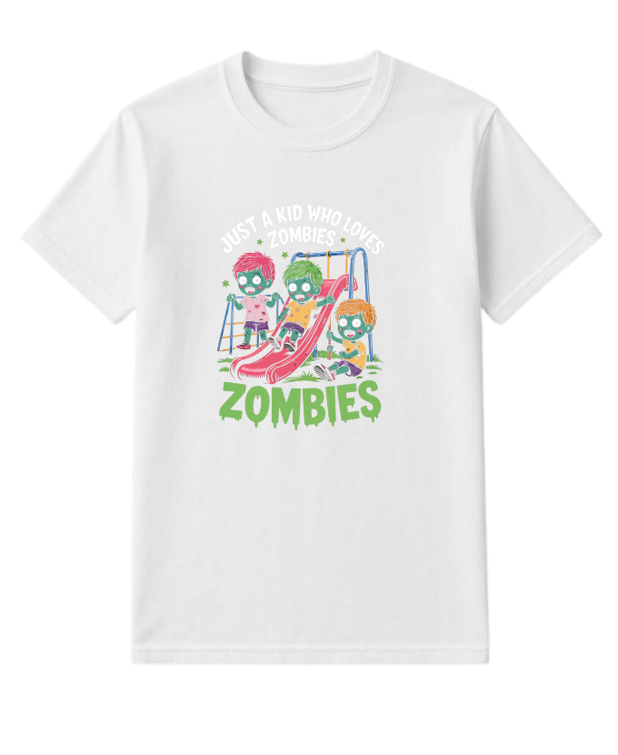 Just A Kid Who Loves Zombies Funny Cartoon T-Shirt - Image 3