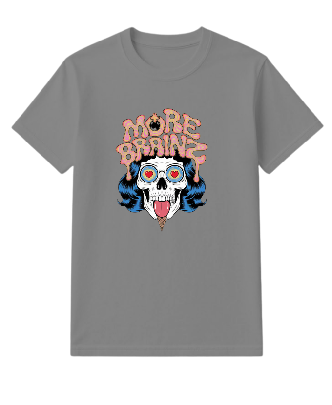 More Brains Zombie Head Cartoon Graphic T-Shirt - Image 5