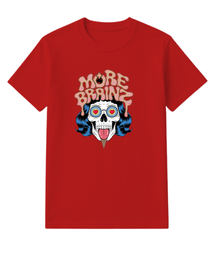 More Brains Zombie Head Cartoon Graphic T-Shirt