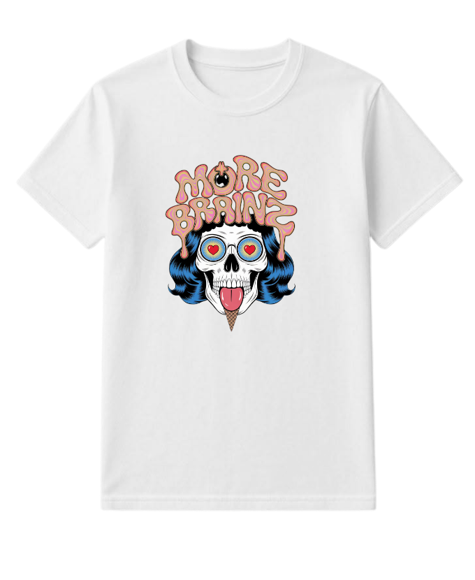 More Brains Zombie Head Cartoon Graphic T-Shirt - Image 3