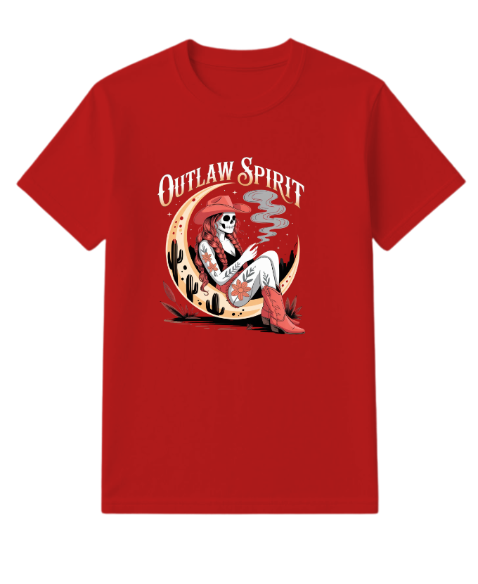 Outlaw Spirit Cowgirl Skeleton Western Style T-Shirt