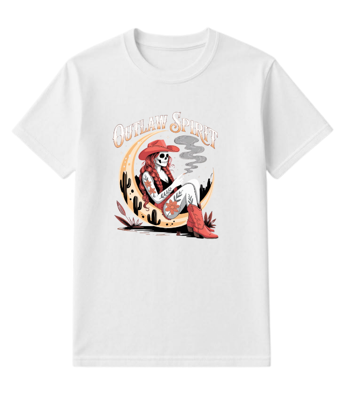 Outlaw Spirit Cowgirl Skeleton Western Style T-Shirt - Image 3