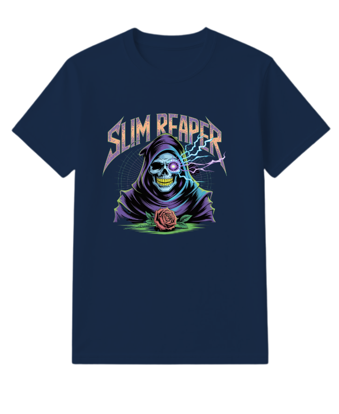 Slim Reaper Grim Reaper Skull With Lightning And Rose Artwork T-Shirt - Image 4