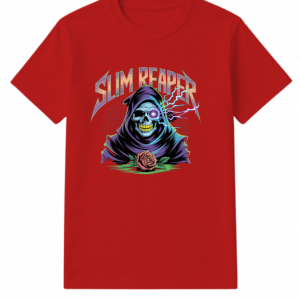 Slim Reaper Grim Reaper Skull With Lightning And Rose Artwork T-Shirt