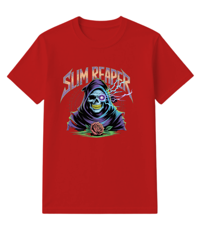 Slim Reaper Grim Reaper Skull With Lightning And Rose Artwork T-Shirt