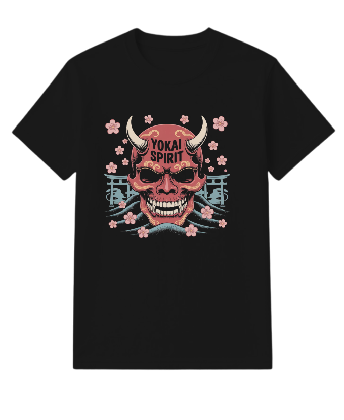 Yokai Spirit Red Demon Mask Japanese Style T-Shirt - Image 6