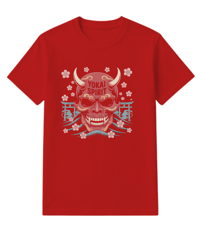 Yokai Spirit Red Demon Mask Japanese Style T-Shirt