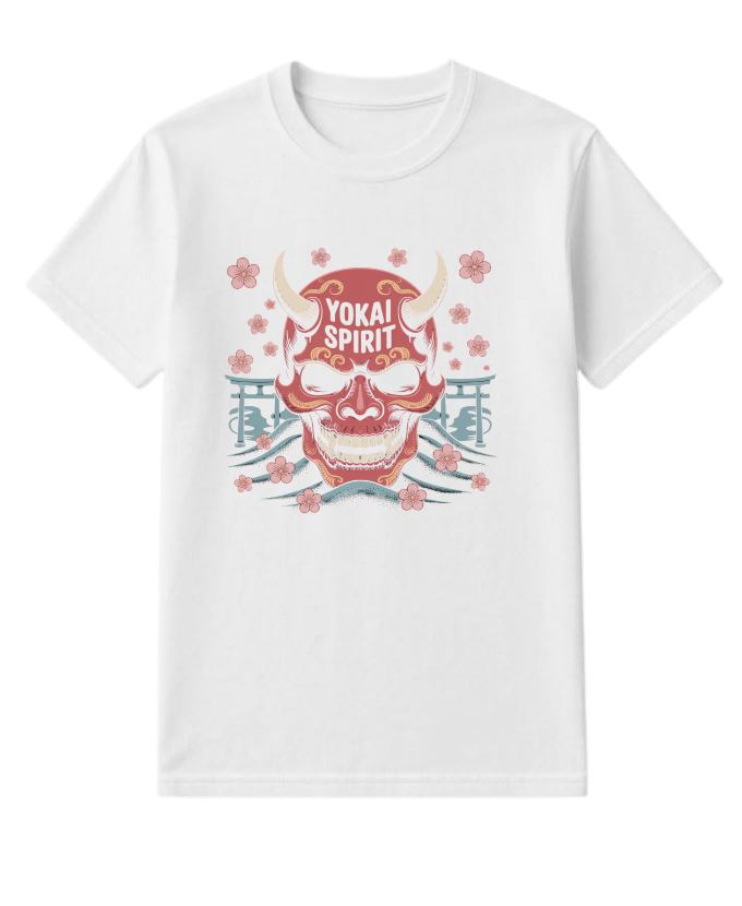 Yokai Spirit Red Demon Mask Japanese Style T-Shirt - Image 3